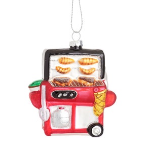 BBQ Barbeque Shaped Bauble Red Black Hanging Decoration Novelty Ornament Christmas Tree Glass Garden Cooking Gift Personalised Name Charm