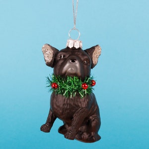Festive French Black Bulldog Shaped Christmas Tree Bauble Hanging Decoration Festive Novelty Dog Lovers Pet Gift Personalised Name Charm