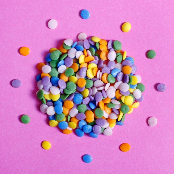 Rainbow REGULAR Sprinkles Confetti Sequins Mix Suitable for Vegans Gluten Dairy Free Blue Green Purple Orange Yellow Pink Sequins Cupcake