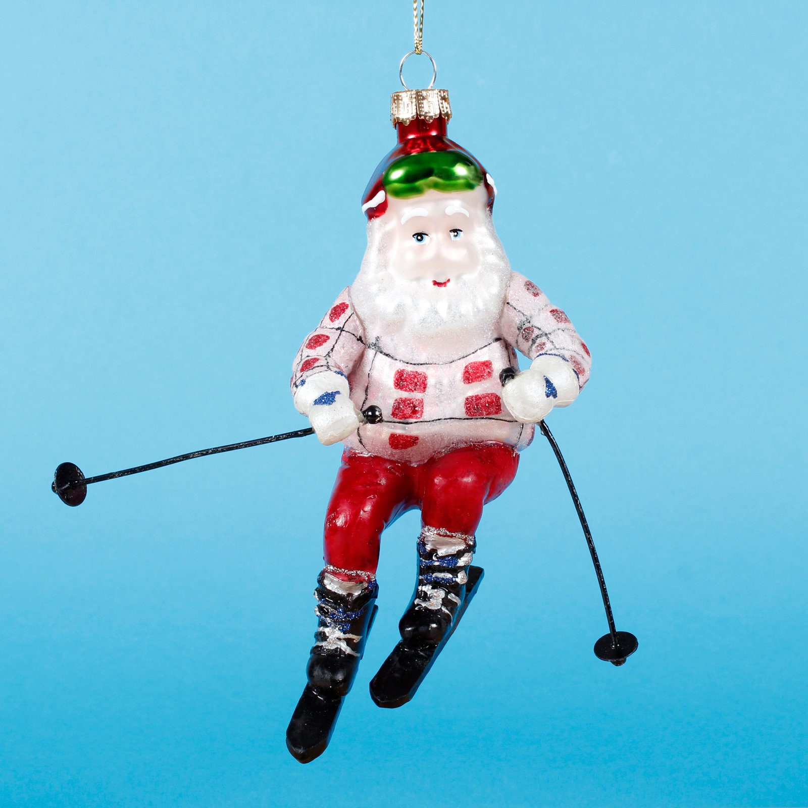 Skiing Santa Glass Bauble Christmas Tree Hanging Decoration