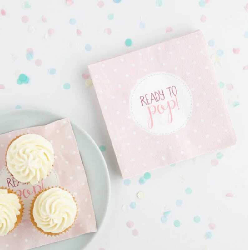 Pink Ready to Pop Baby Shower Napkins Pack of 20 for Baby Shower Gender Reveal Party Serviettes Girl New Baby Party Supply