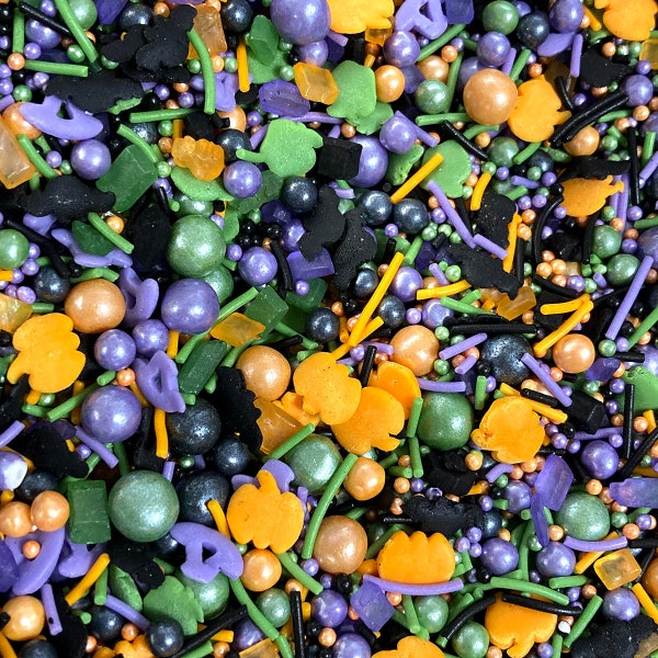 Monster Mash Halloween Sprinkles Vegan Gluten Free Pumpkins Bats Witch Hats Orange Green Black Mix Cake Decorating Dairy Free Natural Colour