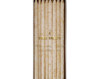 White with Gold Glitter Candles 6" Tall 24 Pack for Birthday Cakes Toppers and Party Celebrations for Pastel Ombre Cake Long Thin
