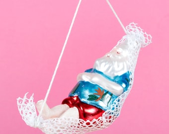 Santa In A Hammock Glass Bauble Christmas Tree Hanging Decoration Festive  Novelty Ornament Holiday Gifts Xmas Tropical Blue