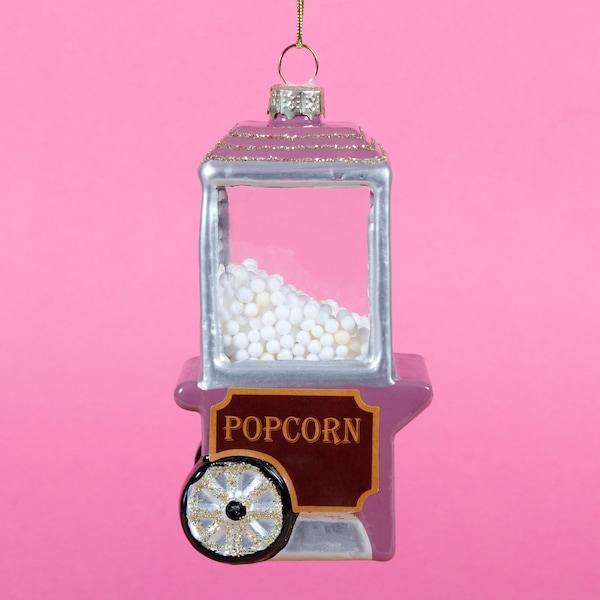 Popcorn Stand Shaped Bauble Hanging Decoration Festive Ornament Christmas Tree Xmas Glass Fairground Baking Gift Foodie Baker