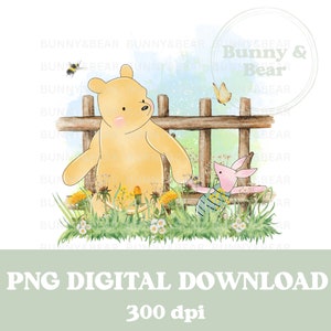 Classic Winnie & Piglet Woodland Scene, PNG, Pooh Bear, Baby Shower, Winnie The Pooh Sublimation, Wild Flower, Instant Digital Download