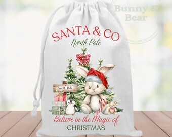 Santa & Co Bunny Christmas Sack Design PNG, Christmas Sweater Design, Mug Sublimation, Christmas Bunny Clipart, Instant Digital Download