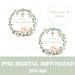 Weiße Rosen Erstes Geständnis Versöhnung PNG, 1.Kommunion Sublimation Design, Katholik, 1.Heilige Kommunion, sofortiger digitaler Download