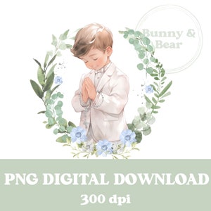 Erste heilige Kommunion betender Junge PNG, Junge 1. Kommunion Sublimationsdesign, betender Junge, Konfirmation, Taufe, sofortiger digitaler Download