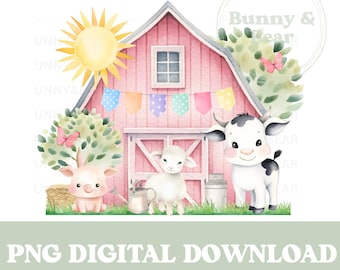 Pink Barn & Farm Animals PNG, Birthday Tee Sublimation Design, Girls Birthday, Pink Farm, Cute Farm Sublimation, Instant Digital Download