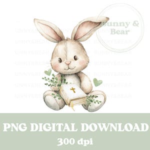 Coniglietto verde e eucalipto della Bibbia in formato PNG, design per sublimazione del battesimo, design cristiano, sublimazione del coniglietto, download digitale istantaneo