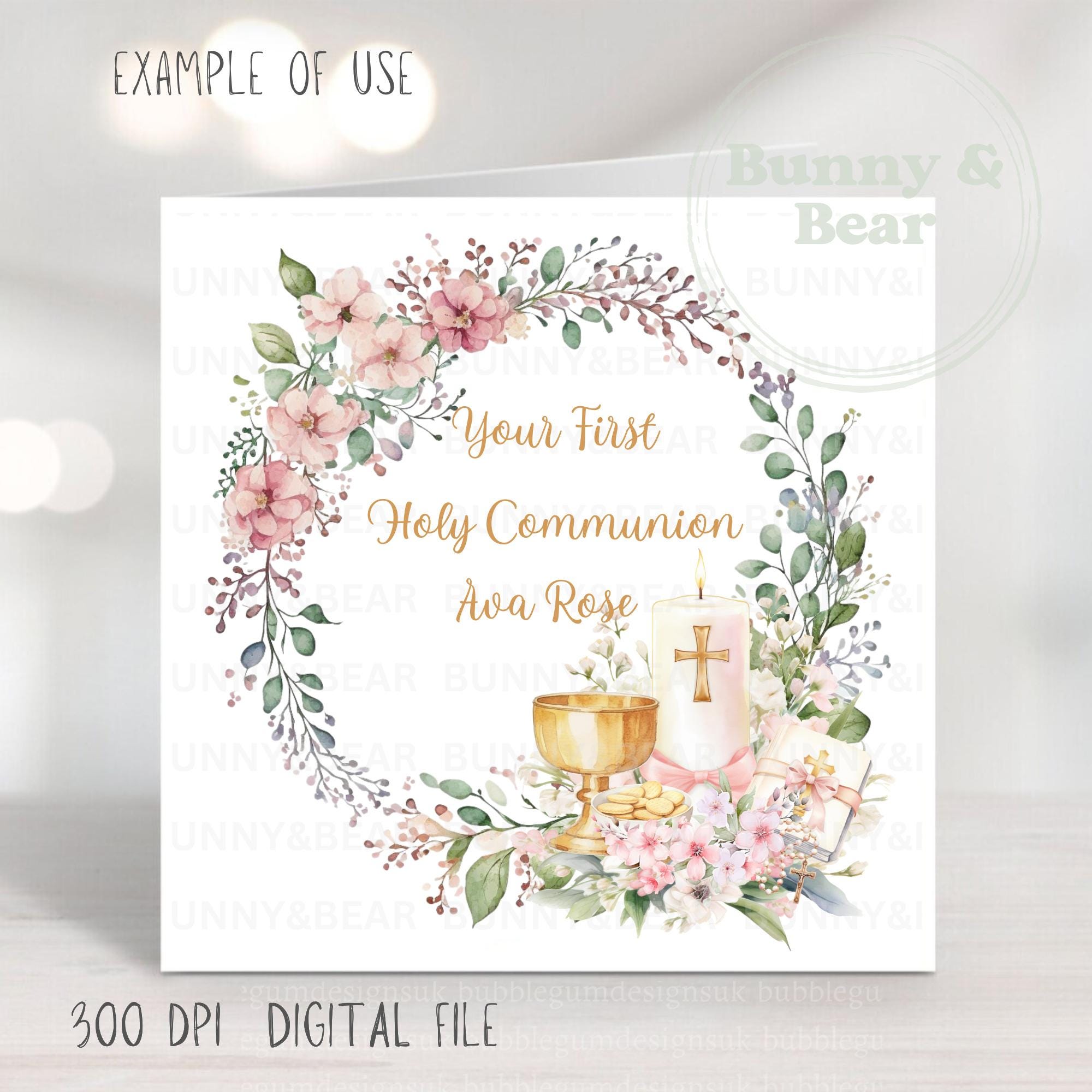 Pink 1st Holy Communion Floral Wreath PNG, Communion Sublimation Design ...