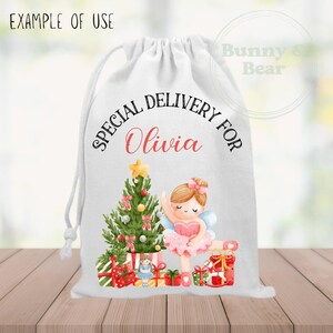 Design de saco de Natal de fada Sugar Plum PNG, Sublimação de saco de Natal, Entrega especial, Clipart de Natal, Download digital instantâneo