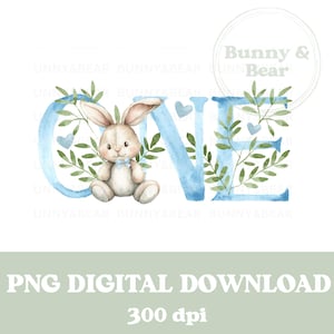 Blue Bunny ONE PNG, 1er anniversaire T Shirt Sublimation Design, anniversaire de garçon, Sublimation de lapin, lapin bleu, téléchargement immédiat