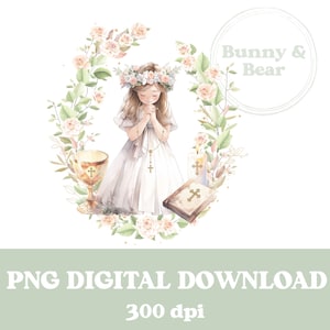 Erste Heilige Kommunion betendes Mädchen PNG, Mädchen 1st Kommunion Sublimation Design, betendes Mädchen, Konfirmation, Taufe, sofortiger digitaler Download