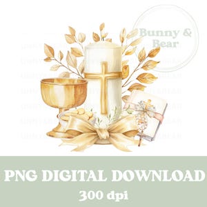 Première communion en or PNG, Sublimation de communion, conception de cartes de communion, calice, clipart chrétien, téléchargement immédiat