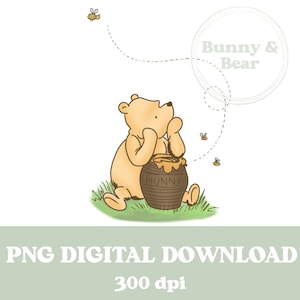Klassischer Winnie The Pooh Honigtopf, PNG, Pooh Bär, neues Baby, Babyparty, Winnie The Pooh 1stBirthday Sublimation, sofortiger digitaler Download