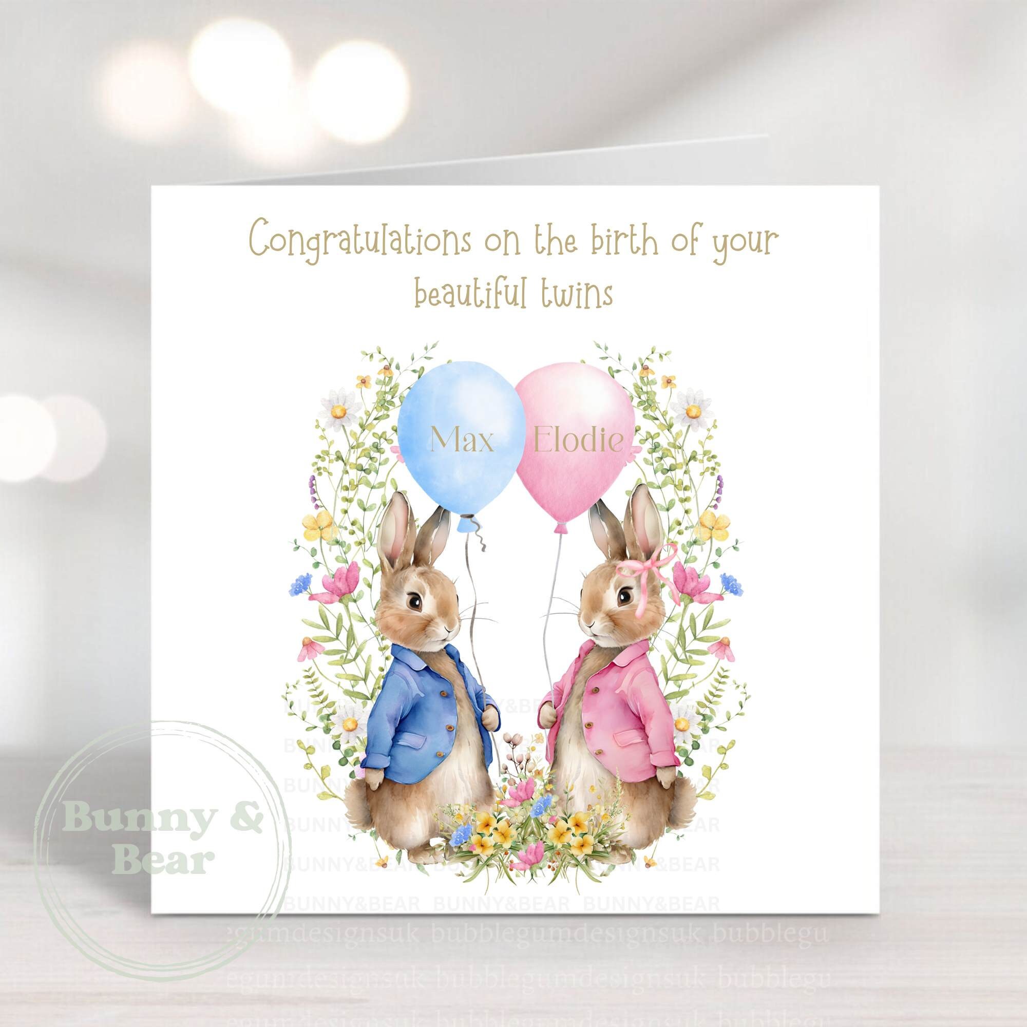 Pink and Blue Bunny Twins PNG, Baby Twins Clipart, Baby Announcement ...