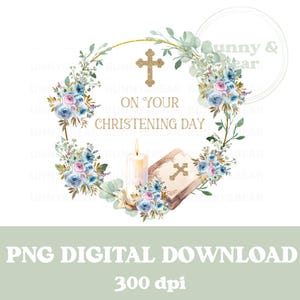Couronne de baptême de roses bleues PNG, conception de cartes, baptême de garçon, sublimation de baptême, clipart de baptême, téléchargement immédiat