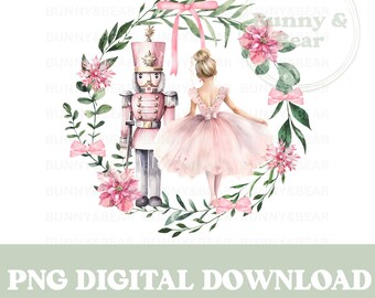 Pink Nutcracker Christmas Wreath PNG, Nutcracker Sublimation, Christmas Sack, Christmas Sublimation, Instant Digital Download