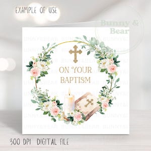 Couronne de baptême de roses roses PNG, sublimation de baptême, carte de baptême fille, baptême, clipart chrétien, téléchargement immédiat
