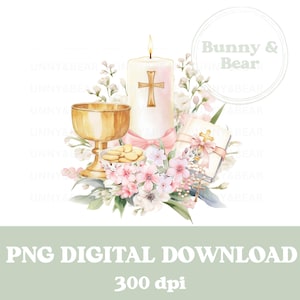 Primeira Comunhão Rosa PNG, Design de Sublimação de Comunhão, Design de Cartão de Comunhão, Cálice, Clipart Cristão, Download Digital Instantâneo