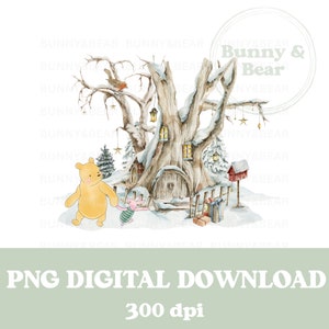 Classique de Noël des bois de Winnie l'ourson et porcelet, PNG, Winnie l'ourson 1er Noël, Sublimation de Winnie l'ourson, téléchargement immédiat