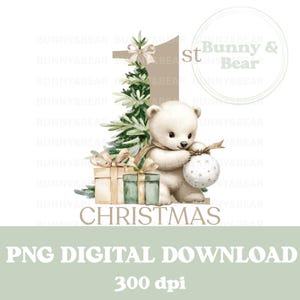 1st Christmas Polar Bear & Tree PNG, Bauble Design, Christmas Sack Design, Polar Bear Sublimation, Bear Clipart, Instant Digital Download