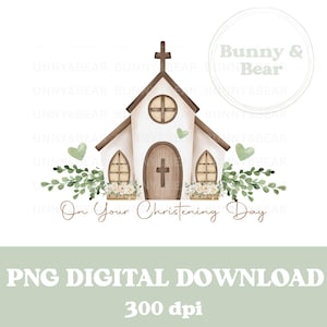 Chiesa verde nel giorno del tuo battesimo PNG, disegno per sublimazione del battesimo, biglietto di battesimo, sublimazione del battesimo, download digitale istantaneo