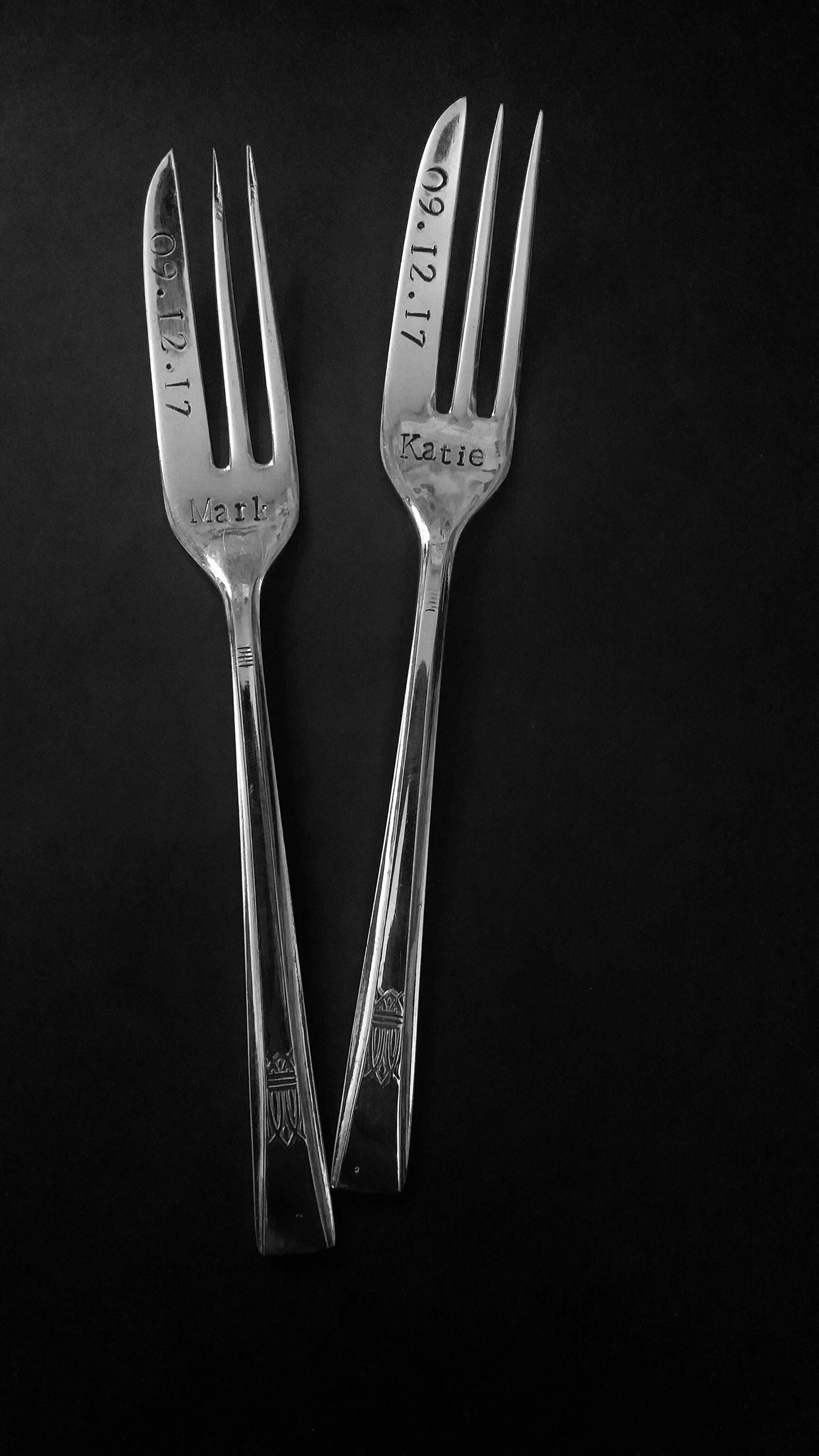 Pair of Wedding Cake Forks. Mr and Mrs. Wedding Date. Vintage. Etsy