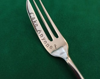 Cake fork. Personalised Christmas gift. Vintage Silver Plate. Ideal unusual birthday gift and keepsake. Upcycled and reloved.