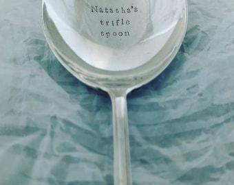 Dessert Serving spoon. Christmas. Feast. Vintage silver plate. Personalised. Recycled & reloved. Eat drink and be merry. Handstamped. Trifle