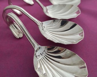 Canape spoons Vintage silver plate. Heuer d'oeuvres servers. Upcycle. Unique table decor.Handstamped. Aperitif starter appetiser table scape