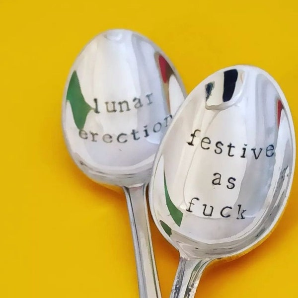 Rude profanity Teaspoon. Vulgar sweary humour. vintage silver plate. unusual unique and funny Christmas gift. upcycle recycle and relove