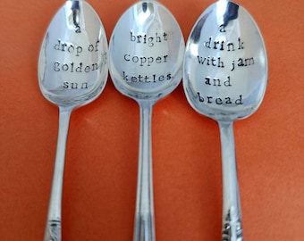 Sound of music. Do re mi. Drink with jam and bread, drop of golden sun. Julie Andrews Teaspoon Vintage Silver Plated hand stamped coffee tea