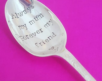 Mum in a million. Number one. Teaspoon. Handstamped, Vintage Silver Plated, reloved upcycled, coffee, tea, hot chocolate. Christmas gift