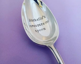 Dessert Spoon, Handstamped, personalised message. Upcycled, reloved unique Christmas gift for pudding lovers! Vintage silver plated.