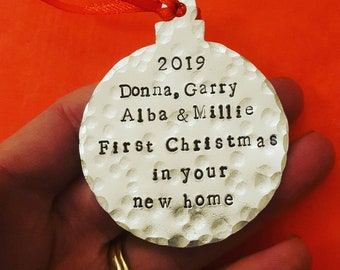 Mr and Mrs Personalised Christmas tree bauble decoration on a card. Names and First Christmas 2024 new baby, new home