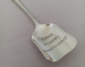 Sugar scoop / shovel / spoon. Handstamped with life is sweet. Vintage silver plate. Made in England. Gift.
