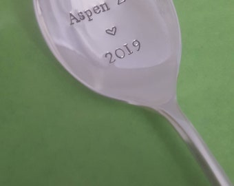 Christening Baby Naming Keepsake Spoon. Personalised, handstamped gift, Vintage Silver Plated. Upcycled, recycled