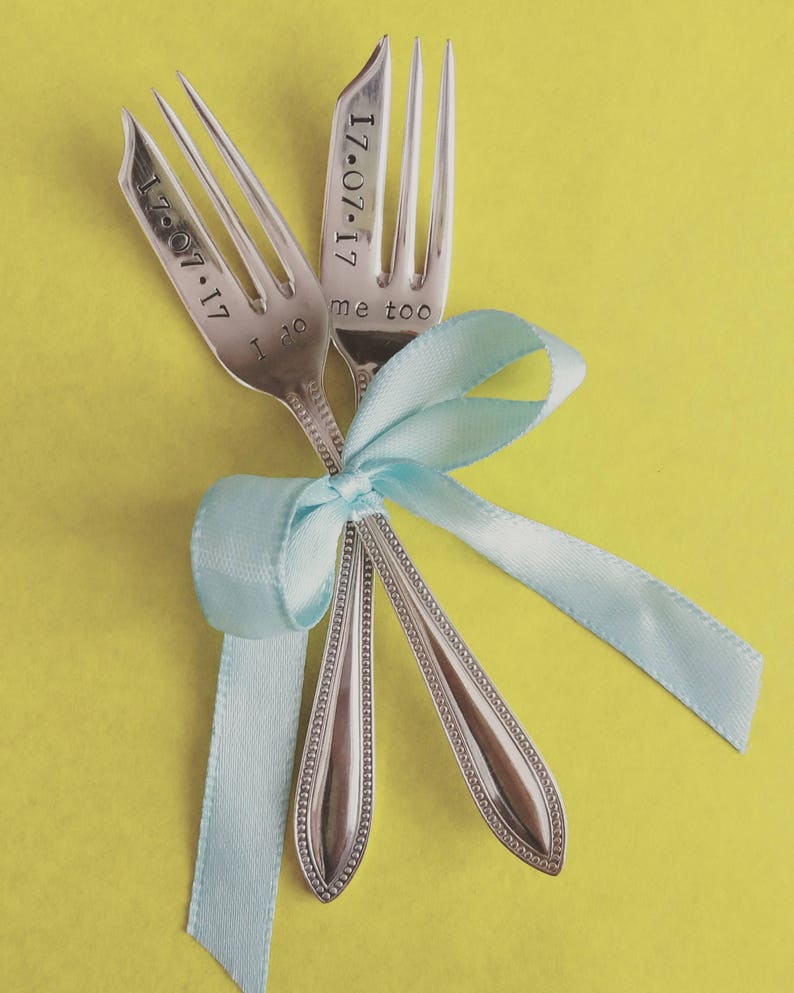 Pair of Wedding Cake Forks. Names. I Do Me Too. Wedding Date. Etsy