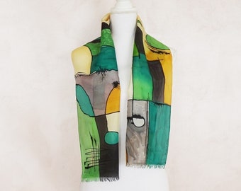 Personalized hand-painted men's scarf. Men's green scarf. Personalized gifts for men's birthday. Unisex scarf