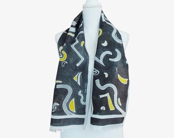 Personalized hand-painted men's scarf. Gray silk scarf. Personalized gifts for men's birthday. Unisex scarf