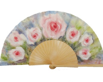 Custom wedding fan, silk and wood fan, hand painted fan, special fans, folding fan