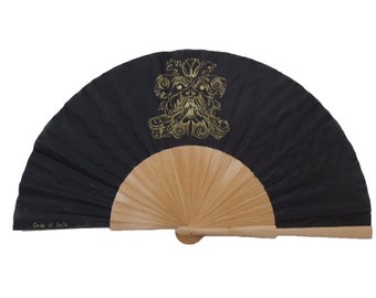 Customizable fans, black gold fan, hand painted silk and wood fans, hand painted wedding fan, baroque art