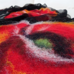 Nuno felted scarf with poppies, felted silk and wool shawl for women, nuno felted flower scarf, felted scarf image 6