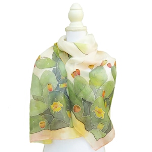 Long hand painted silk scarf, prickly pear shawl, sicily shawl, sicilian scarf made in Italy, handmade sicily souvenir
