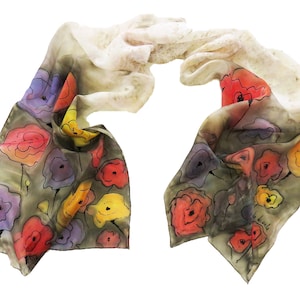 Hand painted pure silk floral shawl