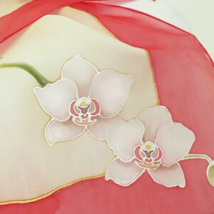 Hand-painted silk scarf with white orchids image 10