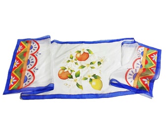 Lemon scarf and Sicilian cart. Sicilian scarf. Hand painted silk scarf. Sicilian accessories, Sicilian art, Sicilian design